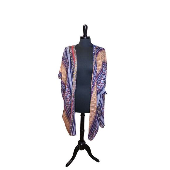 Band Of Gypsies Sheer Open Front Cover Top Kimono Duster Tribal Print M - Picture 1 of 3